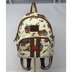 Harry Potter Loungefly Tattoo Art Mini Backpack Cream Hogwarts Bag READ